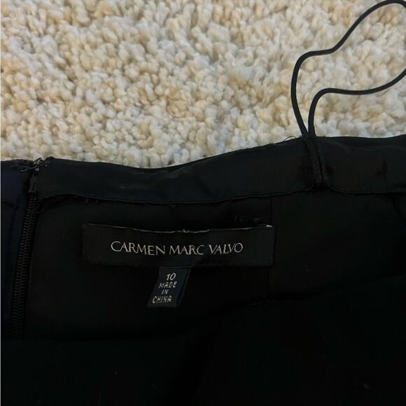 Carmen Marc Valvo Wide Shoulder Black Ruffle Silk Mini Dress Size 10 - Picture 6 of 10